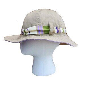 August Beige W/Contrast Trim & Lavender Bottom Cotton Sun Hat Adjustable Sz S/M